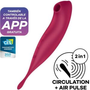 SATISFYER TWIRLING PRO+ SUCCIONADOR Y VARITA VIBRADORA CON APP CONNECT - ROSADO