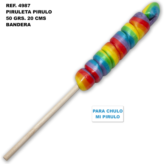 PIRULETA PIRULO 50 GR. Y 20 CMCON LA BANDERA LGBT (PARA CHULO, CHULO MI PIRULO)